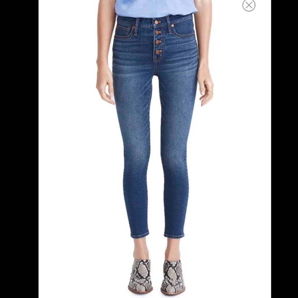 NWOT MADEWELL mid rise skinny 9”  crop button front, Dewy Wash, size 26